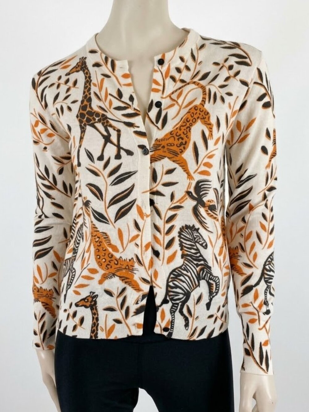 Escada Sport Sawanna 100% Virgin Wool Safari Animal Print Cardigan Small
